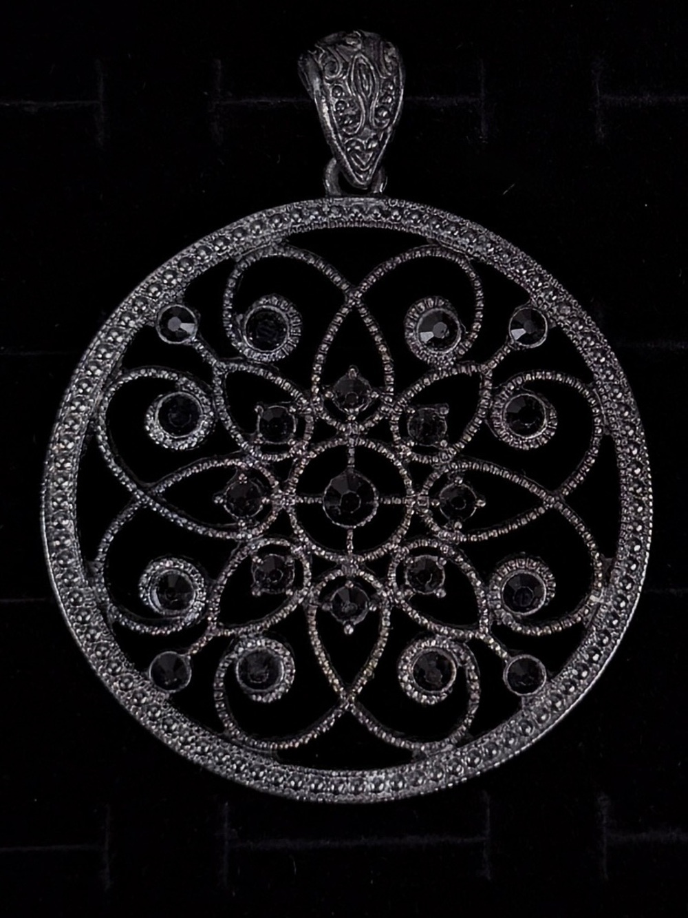 Vintage Black filigree large Pendant with free cord Necklace